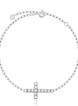 Bratara cu cruce din aur alb de 18K cu diamante de 0.055ct