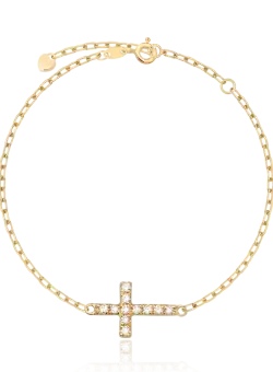 Bratara cu cruce din aur galben cu diamante de 0.05ct
