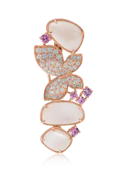 Brosa fluture din aur roz cu pietre pretioase si semipretioase de 5.4ct