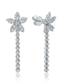 Cercei cu floare din aur alb cu diamante de 0.9ct