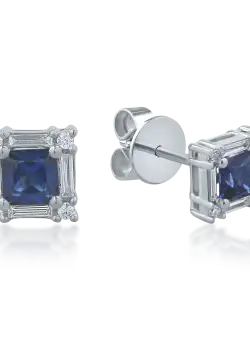 Cercei din aur alb cu safire de 0.6ct si diamante de 0.19ct