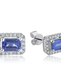 Cercei din aur alb cu tanzanite de 1.26ct si diamante de 0.2ct