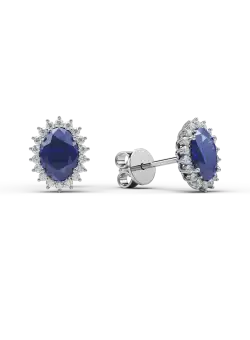 Cercei din aur alb de 14K cu safire de 2.83ct si diamante de 0.44ct