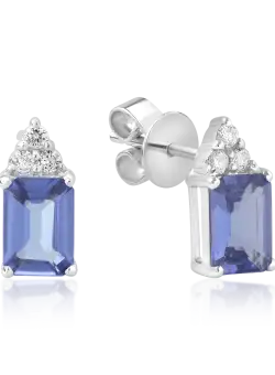 Cercei din aur alb de 14K cu tanzanite de 1.87ct si diamante de 0.12ct