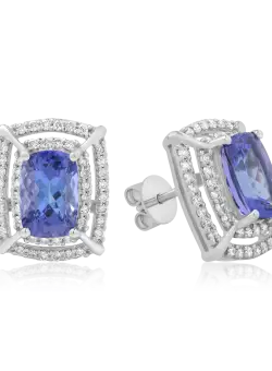Cercei din aur alb de 14K cu tanzanite de 4.56ct si diamante de 0.69ct