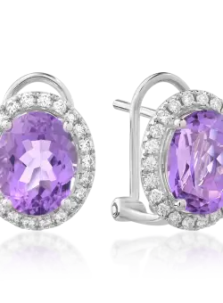 Cercei din aur alb de 18K cu ametiste de 4.06ct si diamante de 0.33ct