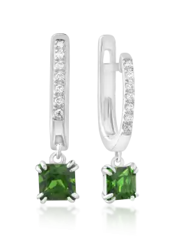Cercei din aur alb de 18K cu cromdiopsid de 0.813ct si diamante de 0.057ct