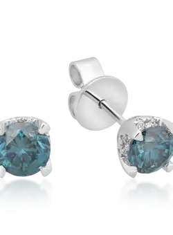 Cercei din aur alb de 18K cu diamante albastre de 0.6ct si diamante transparente 0.08ct