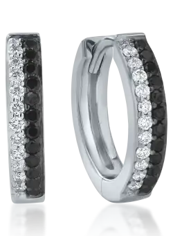 Cercei din aur alb de 18K cu diamante negre de 0.15ct si diamante transparente de 0.11ct