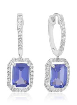 Cercei din aur alb de 18K cu tanzanite de 2.23ct si diamante de 0.23ct