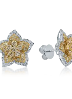 Cercei din aur alb-galben cu diamante galbene si incolore de 1.9ct
