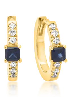 Cercei din aur galben de 18K cu safire de 0.15ct si diamante de 0.06ct