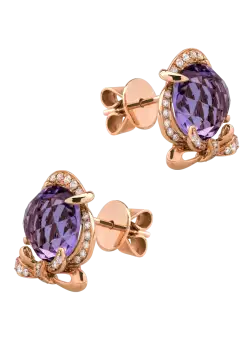 Cercei din aur roz de 18K cu ametiste roz de 6.4ct si diamante de 0.3ct
