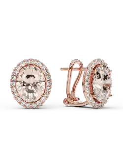 Cercei din aur roz de 18K cu morganite de 4ct si diamante de 0.33ct