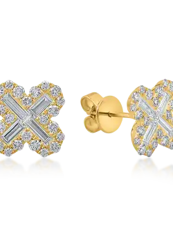Cercei floare din aur galben cu diamante de 1.0ct