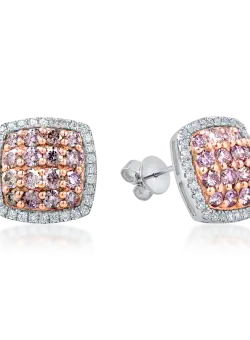 Cercei geometrici din aur alb-roz cu diamante roz si incolore de 1.15ct
