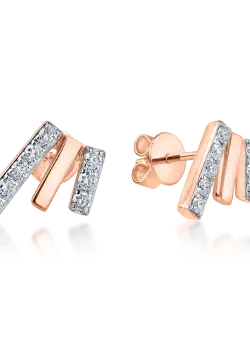 Cercei geometrici din aur roz cu diamante de 0.2ct