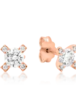 Cercei geometrici din aur roz cu zirconia