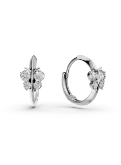 Cercei hoops fluturasi din aur alb cu zirconia