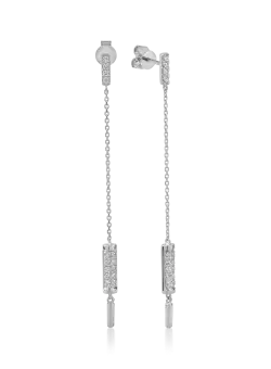 Cercei lungi din aur alb cu diamante de 0.2ct