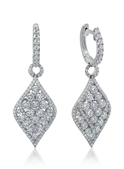 Cercei lungi gemetrici din aur alb cu diamante de 2.1ct