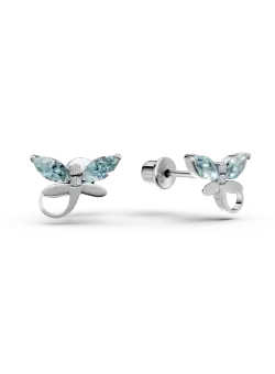 Cercei pentru copii din aur alb cu topaze albastre de 0.38ct si diamante de 0.01ct