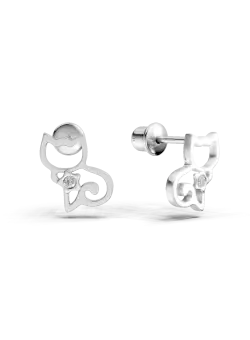 Cercei pisicute pentru copii din aur alb de 14K cu diamante de 0.008ct