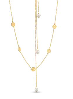 Colier din aur galben cu perle naturale si extensii pentru spate