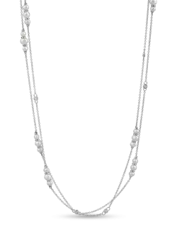 Colier minimalist din aur alb cu diamante de 0.08ct si perle de cultura