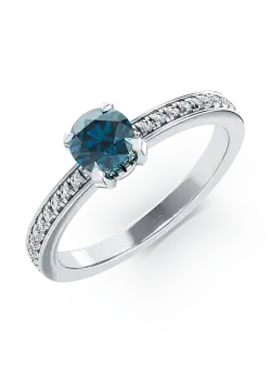 Inel de logodna din aur alb de 18K cu diamant albastru de 0.52ct si diamante de 0.2ct