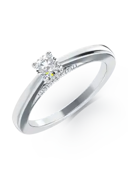 Inel de logodna din aur alb de 18K cu diamant de 0.1ct si diamante de 0.04ct