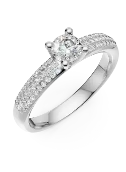 Inel de logodna din aur alb de 18K cu diamant de 0.3ct si diamante de 0.27ct