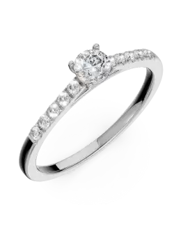 Inel de logodna din aur alb de 18K cu diamant de 0.5ct si diamante de 0.14ct