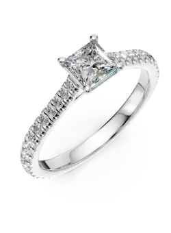 Inel de logodna din aur alb de 18K cu diamant de 0.61ct si diamante de 0.186ct