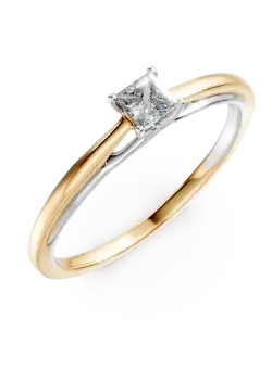 Inel de logodna din aur alb-galben cu diamant solitaire de 0.2ct