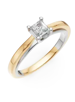 Inel de logodna din aur alb-galben de 18K cu diamant de 0.26ct