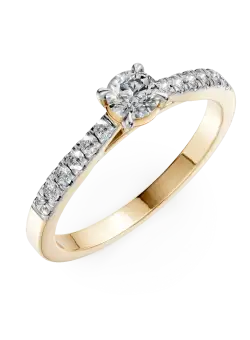Inel de logodna din aur galben de 18K cu diamant de 0.25ct si diamante de 0.125ct
