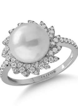 Inel din aur alb cu perla de cultura de 6.5ct si diamante de 0.23ct