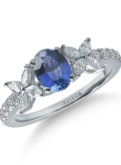 Inel din aur alb cu safir de 1ct si diamante de 0.5ct