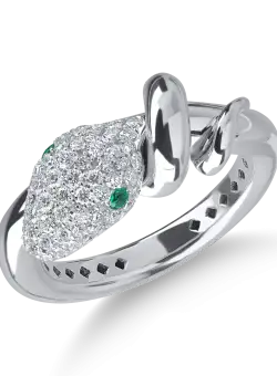 Inel din aur alb cu smaralde de 0.05ct si diamante microsetting de 0.5ct
