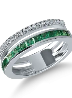 Inel din aur alb cu smaralde de 0.7ct si diamante de 0.16ct