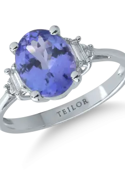 Inel din aur alb de 14K cu tanzanit de 2.35ct si diamante de 0.07ct