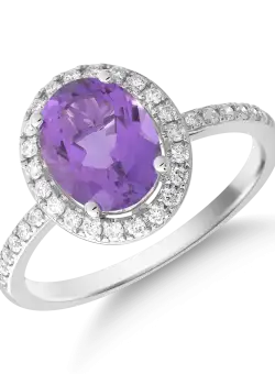 Inel din aur alb de 18K cu ametist de 2.15ct si diamante de 0.26ct
