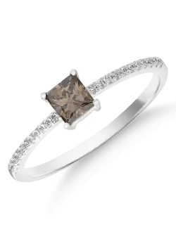 Inel din aur alb de 18K cu diamant maro de 0.45ct si diamante transparente de 0.09ct