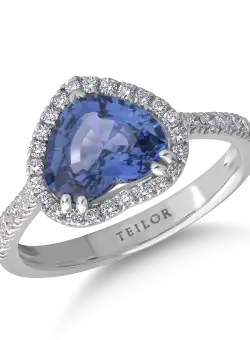 Inel din aur alb de 18K cu safir de 2.09ct si diamante de 0.33ct