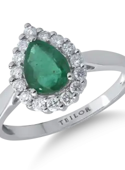 Inel din aur alb de 18K cu smarald de 0.91ct si diamante de 0.31ct