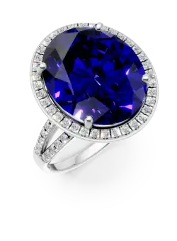 Inel din aur alb de 18K cu tanzanit de 12.36ct si diamante de 0.44ct