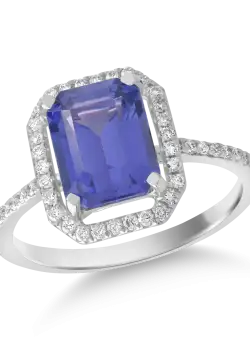 Inel din aur alb de 18K cu tanzanit de 2.06ct si diamante de 0.231ct
