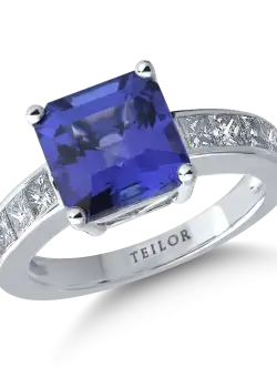 Inel din aur alb de 18K cu tanzanit de 3.64ct si diamante de 0.19ct