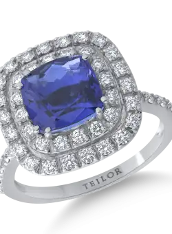 Inel din aur alb de 18K cu tanzanit de 4.03ct si diamante de 0.64ct